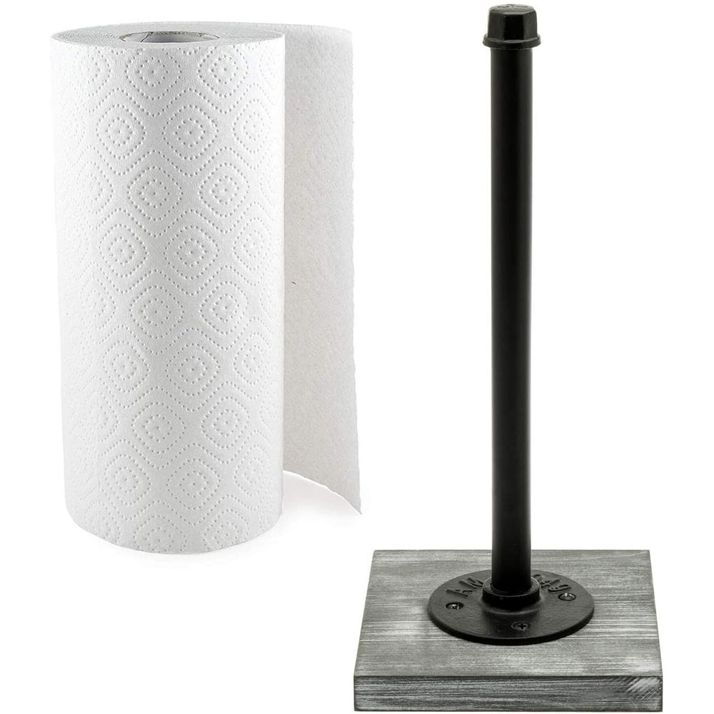 MyGift Paper Towel Roll Holder with Rustic Gray Wood Base and