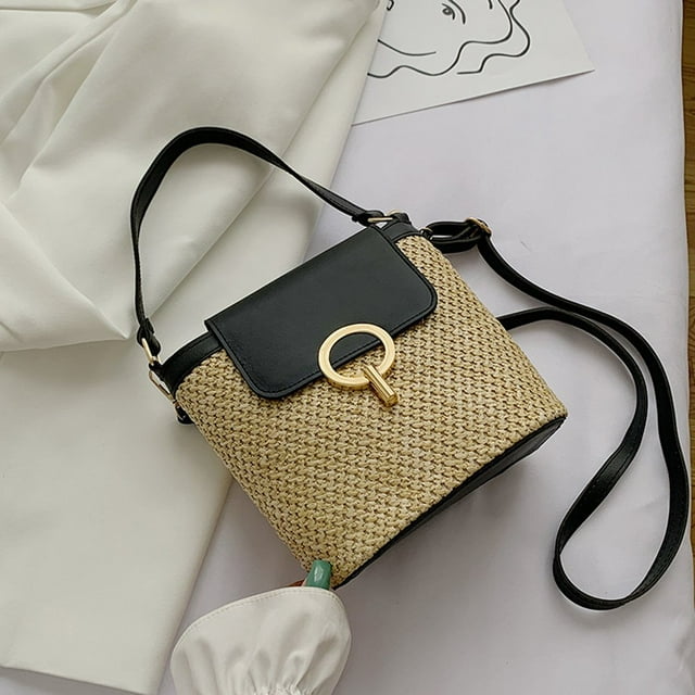 CHOK Small Straw Bucket Bag Women Shoulder Bag