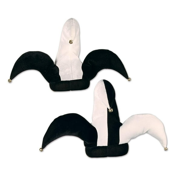6 Pack Beistle Plush Black/White Jester Hats