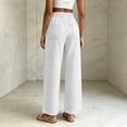 thumbnail image 4 of Lumtrix Cotton Linen Pants for Women Wide Leg Palazzo Pants Elastic High Waisted Summer Beach Casual Lounge Slacks with Pockets White L, 4 of 7
