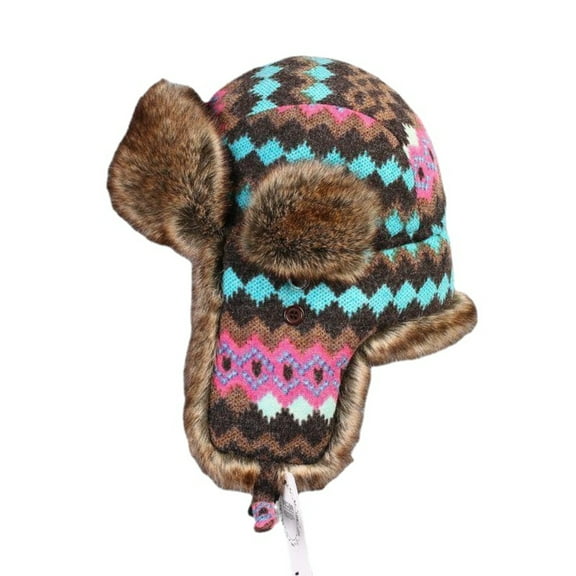 HAORUN Women Winter Ski Hat Faux Fur Ushanka Russian Trapper Bomber Ear Flaps