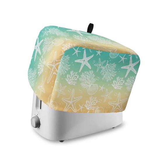 Teal Yellow Ombre Coastal Small Toaster Cover 2 Slice, Kitchen Appliance Covers, Sea Nautical Summer Beach Starfish Coral Toaster Oven Cover with Loop, Bread Machine Cover Dust Cover Protection