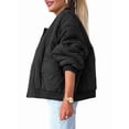 thumbnail image 3 of Women'S Quilted Jacket Oversized Solid Color Long Sleeve Zip Up Casual Jacket with Pockets Black XL, 3 of 8