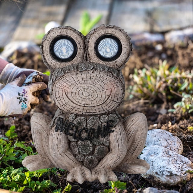 Estatua de rana al aire libre,Estatua solar para jardín con luces para exteriores,figura de rana,Accesorios para jardines de hadas en miniatura a prueba de agua,Lámpara de balcón Escultura