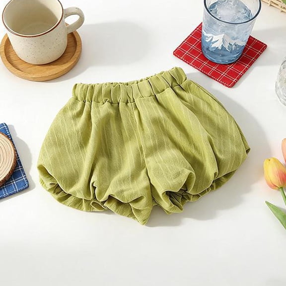 hengsof Fashionable Bubble Shorts for Girls, Solid Color Casual Stretchy Waist Soft Versatile Summer Shorts Suitable for Children Aged 1-8 Years
