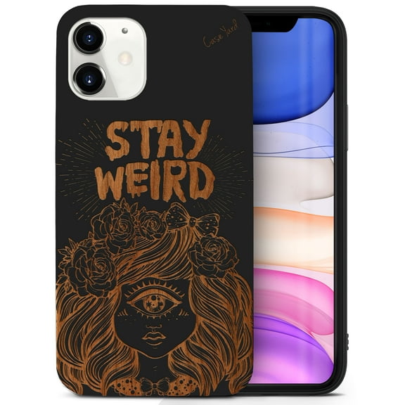 Case Yard Wooden Case for iPhone-12-Mini Soft TPU Silicone cover Slim Fit Shockproof Wood Protective Phone Cover for Girls Boys Men and Women Supports Wireless Charging Monster Girl Design