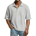 thumbnail image 2 of Domuza Shirts for Men Short Sleeve Waffle Knit Textured Shirt Classic Casual Collared Golf Shirt Summer Solid Color Stylish Tops Light Gray S, 2 of 7