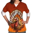 thumbnail image 3 of Feancey Funny Scrub Tops for Women Thanksgiving Scrubs Nurse Short Sleeve V Neck Working Uniforms Holiday Casual Loose Workwear Tshirts with Pockets Multicolor XL, 3 of 7