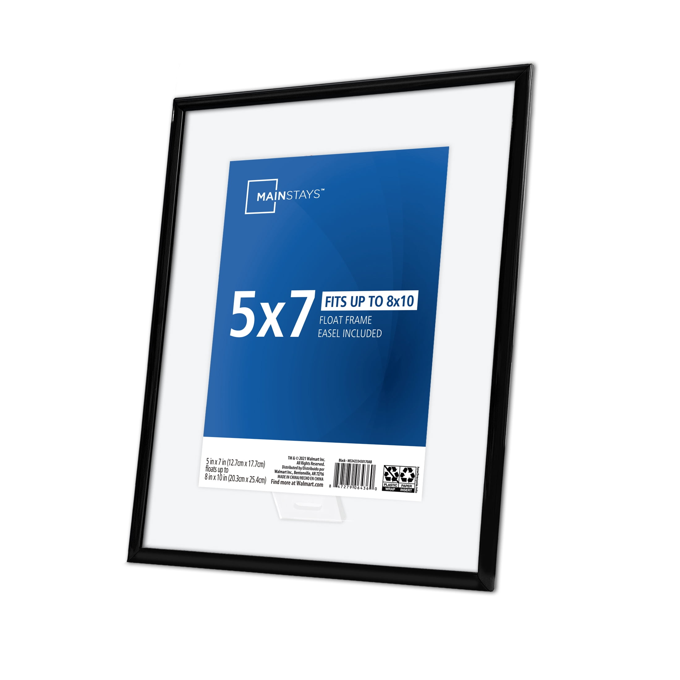 Mainstays – 5x7 Picture Frame – Black Front Loading Float Frame Wall or Tabletop Photo Frame