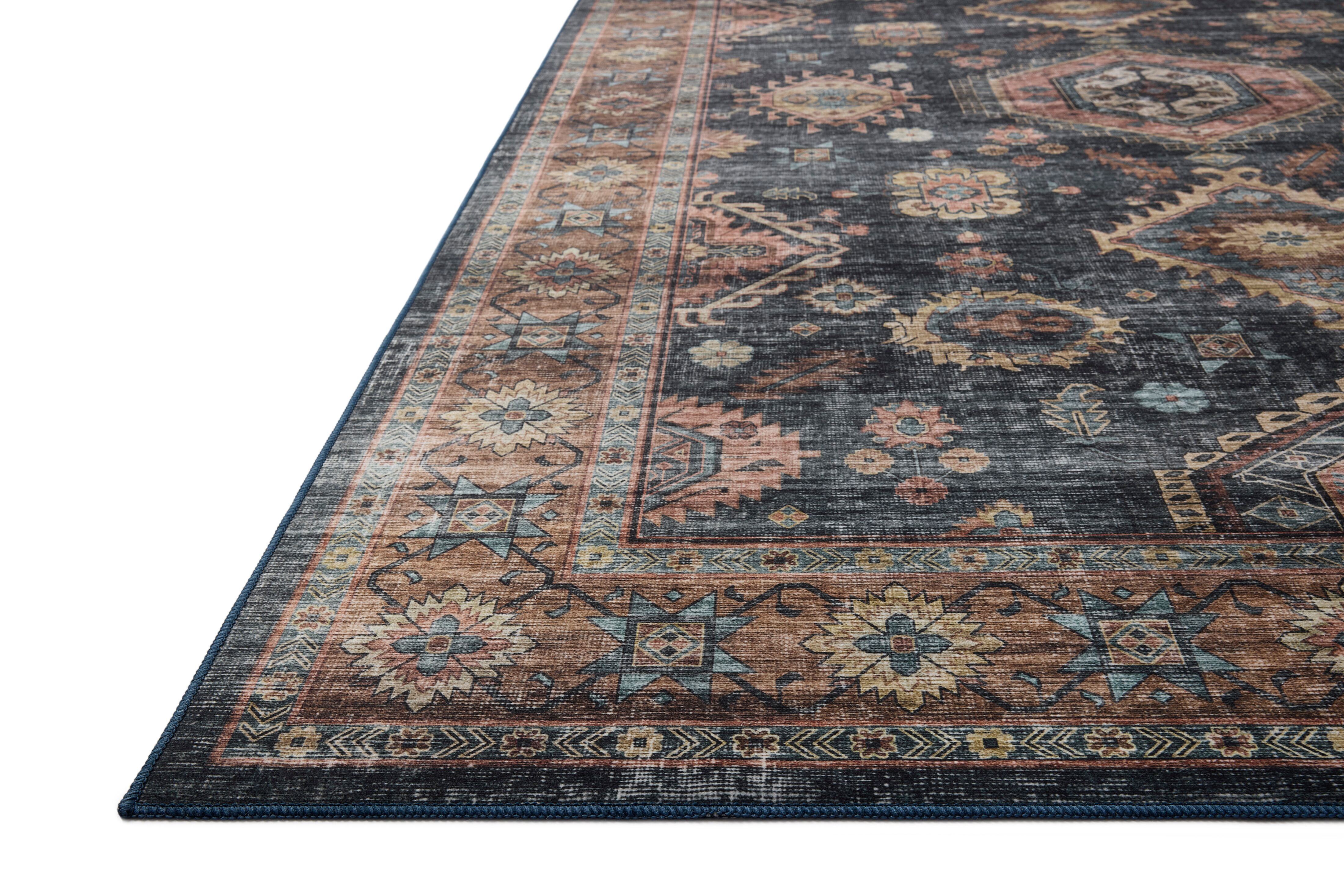 Machine Washable Area Rug 2x10 , Loloi Anniston Denim / Sunset (2'6" x 10')