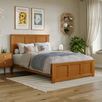 Madison Full Low Profile Wood Platform Bed w/ Matching Footboard in Light Toffee