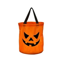 Halloween Candy Bag, LED Lighted Tote, Large Capacity Reusable Polyester Cloth Halloween Basket, Orange Halloween Party Accessory