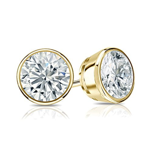 Diamond Wish - 14k Yellow Gold Round Lab Grown Diamond Stud Earrings (1 ...