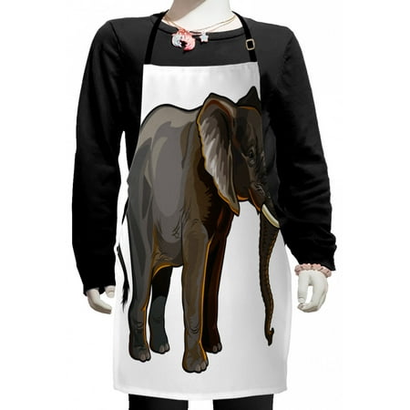 

Animal Kids Apron Elephant Side View Exotic Safari Creature Digital Illustration Print Boys Girls Apron Bib with Adjustable Ties for Cooking Baking Painting Grey by Ambesonne