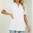 thumbnail image 3 of fatyb Blouses for Women V Neck Puff Short Sleeve Casual Shirts Ruffle Stand Collar Summer Tunic Tops, 3 of 6
