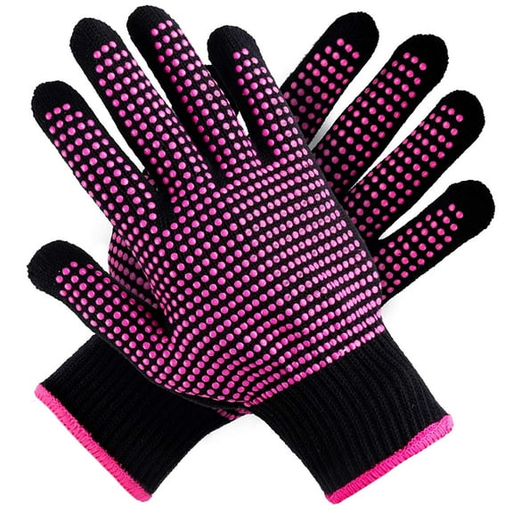 2 Pcs Heat Resistant Gloves with Silicone Bumps, (New Upgraded ) Professional Heat Proof Glove Mitts for Hair Styling Curling Iron Wand Flat Iron Hot-Air Brushes, Universal Fit Size