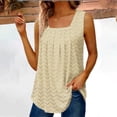 thumbnail image 3 of Lovskoo 2024 Tank Top for Women Solid Color Eyelet Pleated Square Collar Tank Tee Summer Casual Loose Sleeveless Shirt Beige 3XL, 3 of 8