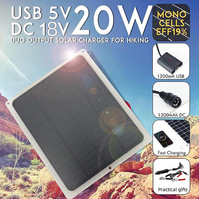 Panel solar plegable 20w - Kit de cargador solar portátil para exteriores para teléfono móvil con ventilador solar para automóvil,, kaili Sencillez