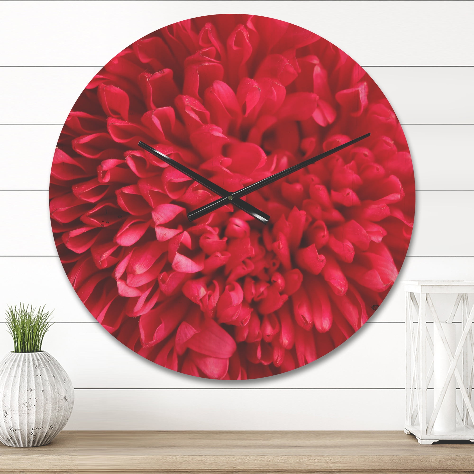 Designart 'Close up Pink Aster Flower Petals ' Modern Wood Wall Clock