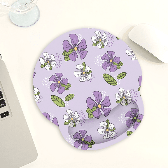 Purple Small Flower Pattern Mouse Pad Wrist Support, Ergonomic Mouse Pad with Wrist Rest, Smooth Surface and Non - Slip PU Base for Pain Relief, Laptop, Office & Home