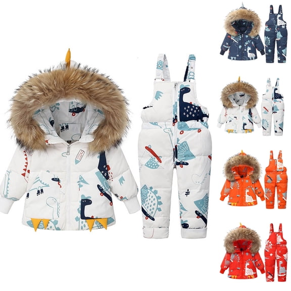 Pandaie 2 Piece Toddler Snow Suit Baby Boy Girl Winter Coat Snowsuit 3T 4T 5T Kids Clothes Snow Bib Overalls Outerwear Outfits Blue 2-3 Years