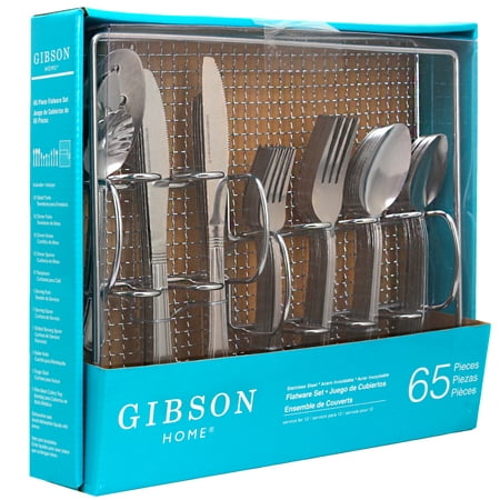 Gibson Home South Bay 65 Piece Flatware Set with Wire Caddy