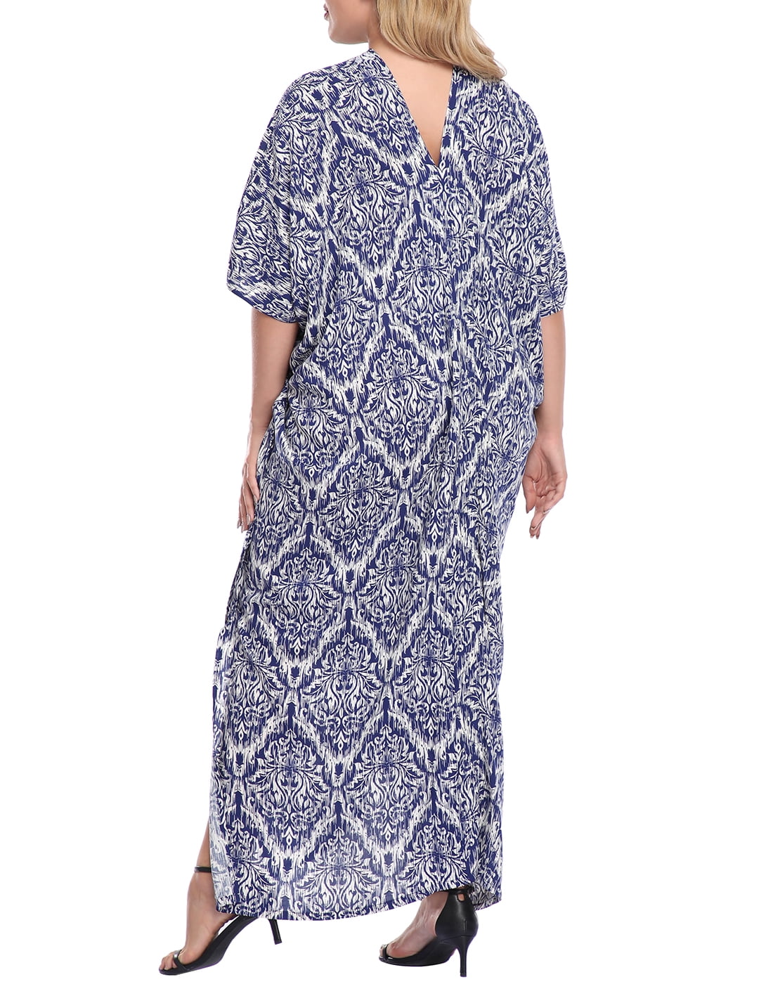 HDE Women UPF 30+ Kaftan Dress Oversize V Neck Long Plus Size Maxi Swim Cover Up - View #6