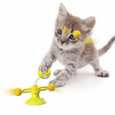 Cat Toys for Indoor Cats - Interactive Cat Toy, Funny Spring Bird Rotating Cat Toy with Suction Cup Base, Turntable Kitten Toys with Teaser Ball.