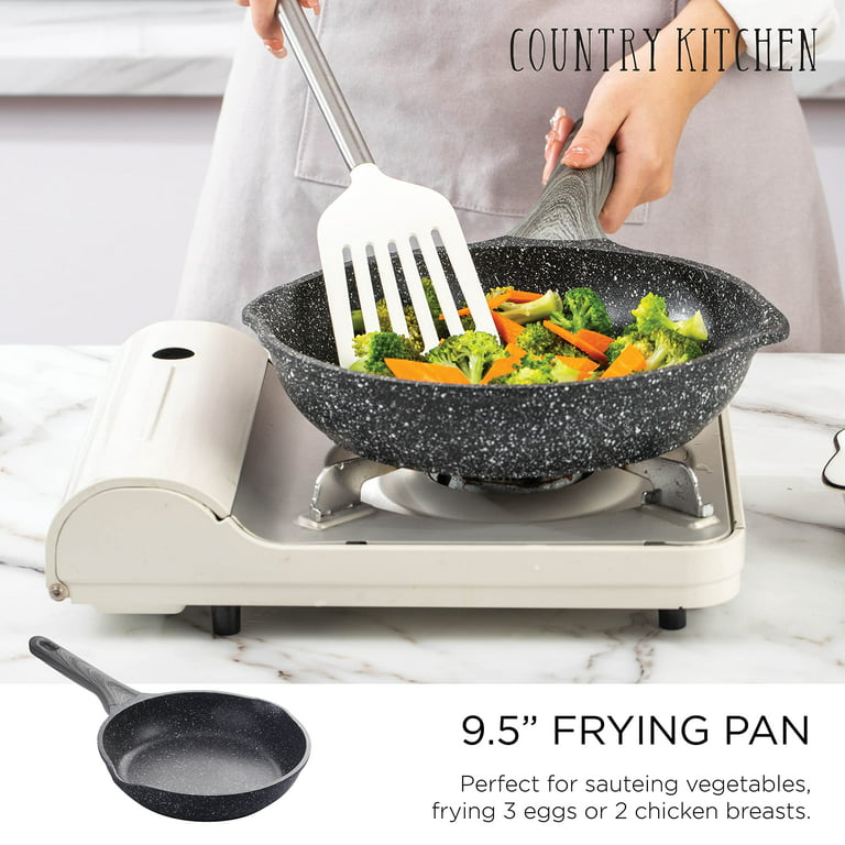 Country Kitchen Nonstick Induction Cookware Sets - 11 Piece Cast Aluminum  Pots and Pans with BAKELITE Handles and Glass Lids -Cream