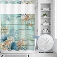 thumbnail image 2 of No Hook Shower Curtain, Teal Beach Coastal Shower Curtains for Bathroom with See Through Top Window, Summer Nautical Coral Shell Botanical Vintage Waterproof & Washable Bath Curtain 60"x72", 2 of 9