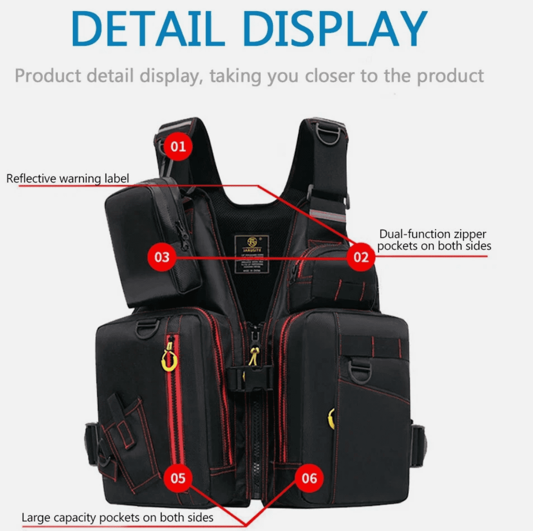 Adult Outdoor Life Jacket Vest for Fishing Kayaking Boating Sailing Water Sports Multiple Storage Pockets Buoyant Material Black/White