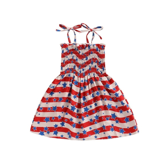 Bouanq 4th of july baby girl outfits Stripe Dress Independence Day Outfits Kids Patriotic Clothes July 4th Toddler Girls Stripe Dress 1- 6 Years