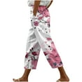 thumbnail image 2 of Aboser Womens Harem Capri Pants with Pockets Retro Boho Floral Printed Cropped Pants Elastic Waisted Drawstring Beach Trousers Loose Breathable Lounge Pants, 2 of 5