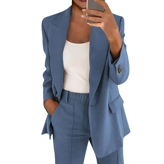 Women's Casual Long Sleeve Solid Color Lapel Cardigan Suit With Pants Set, Suitable For Autumn And Spring Daily Wear, Made Of Material With Standard Thickness And True