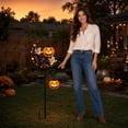 thumbnail image 5 of Halloween Solar Garden Stake Lights, 34 Inch Pumpkin Ghost Bat Pathway Lamp with LED Lanterns, Waterproof Outdoor Solar Yard Ground Light, Halloween Decorations for Lawn Patio Fence, 5 of 7