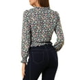 thumbnail image 4 of Allegra K Women's Floral Print V Neck Lantern Sleeve Casual Blouse, 4 of 7