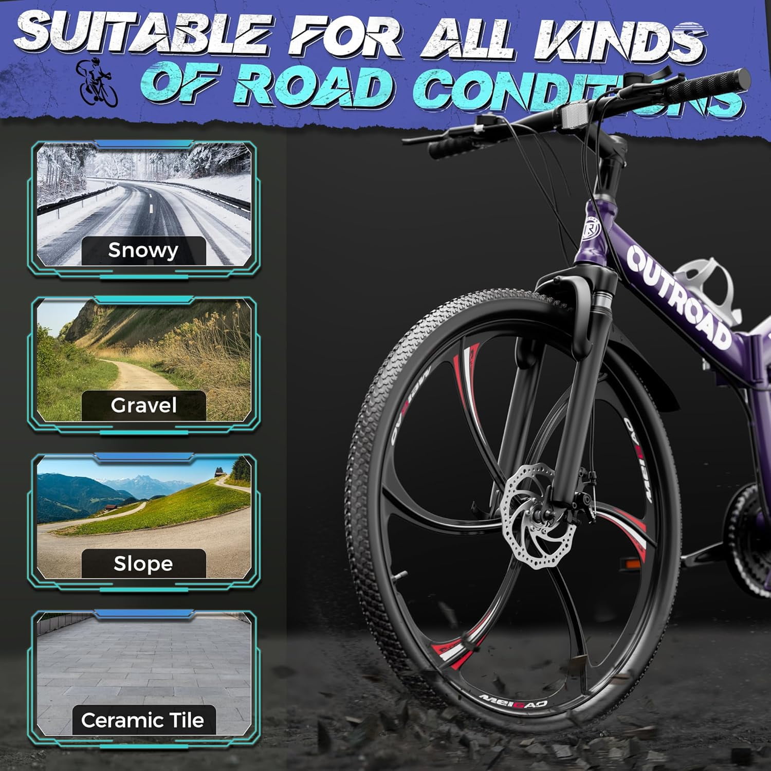 Marknig 26 inch Folding Mountain Bike for Adults, 21 Speed Full Suspension High-Carbon Steel MTB Foldable Bicycle, Dual Disc Brake Non-Slip Folding Bikes for Men or Women, Purple