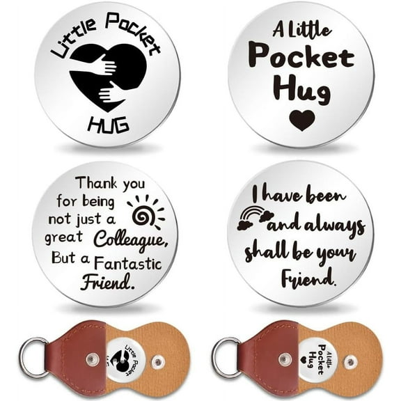 2Pcs Friendship Pocket Hug Token with Key Chains Flat Round Double Sided Engraved Stainless Steel Commemorative Decision Maker Coin Pocket Hug Coin