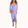 thumbnail image 2 of Vestido a media pantorrilla de manga larga con abertura en la cadera y cuello en V sólido de otoño e invierno para mujer Fridja  yut6147, 2 of 8