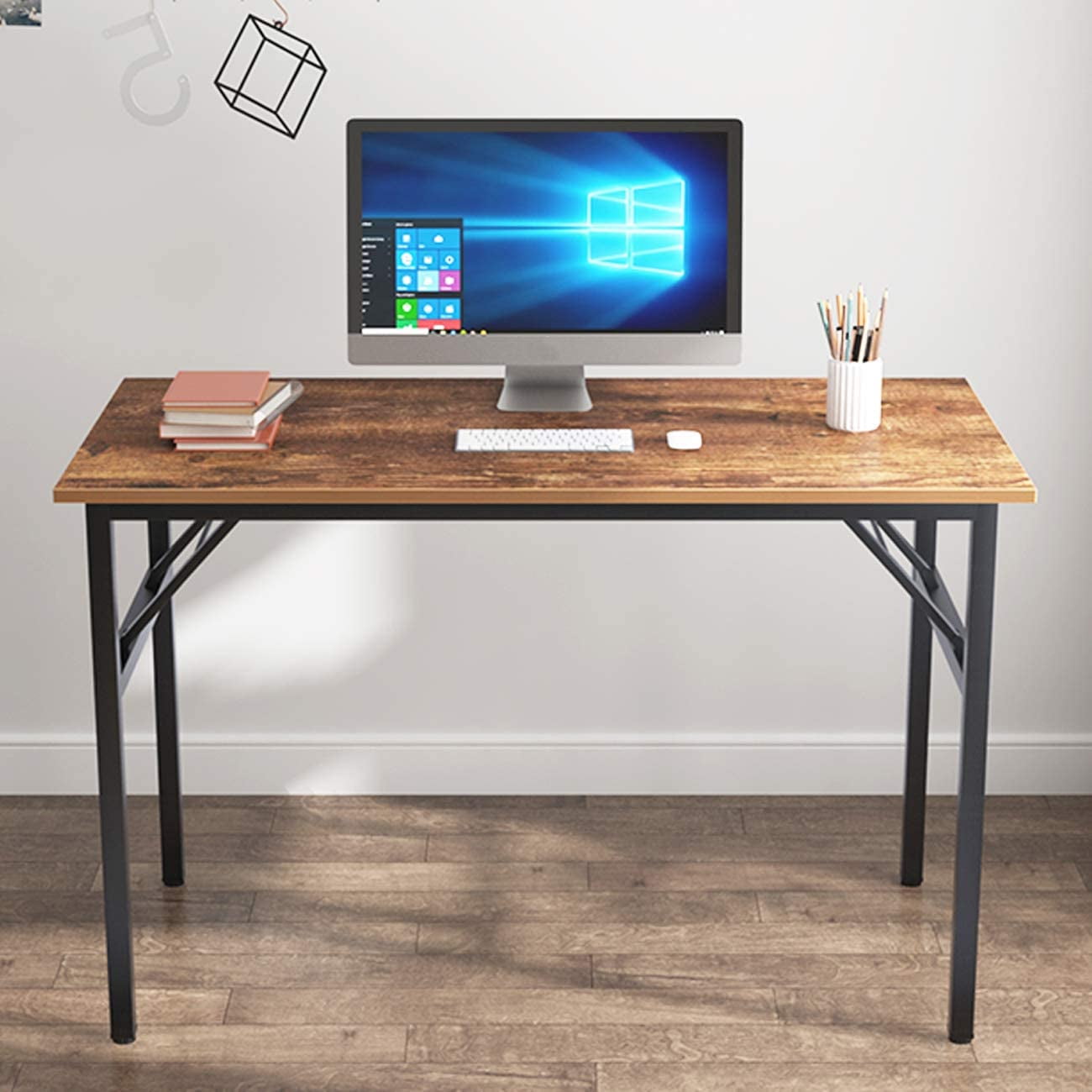 SOGES 47 inches Folding Table Laptop Desk Computer Table Workstation, Teak  & Black