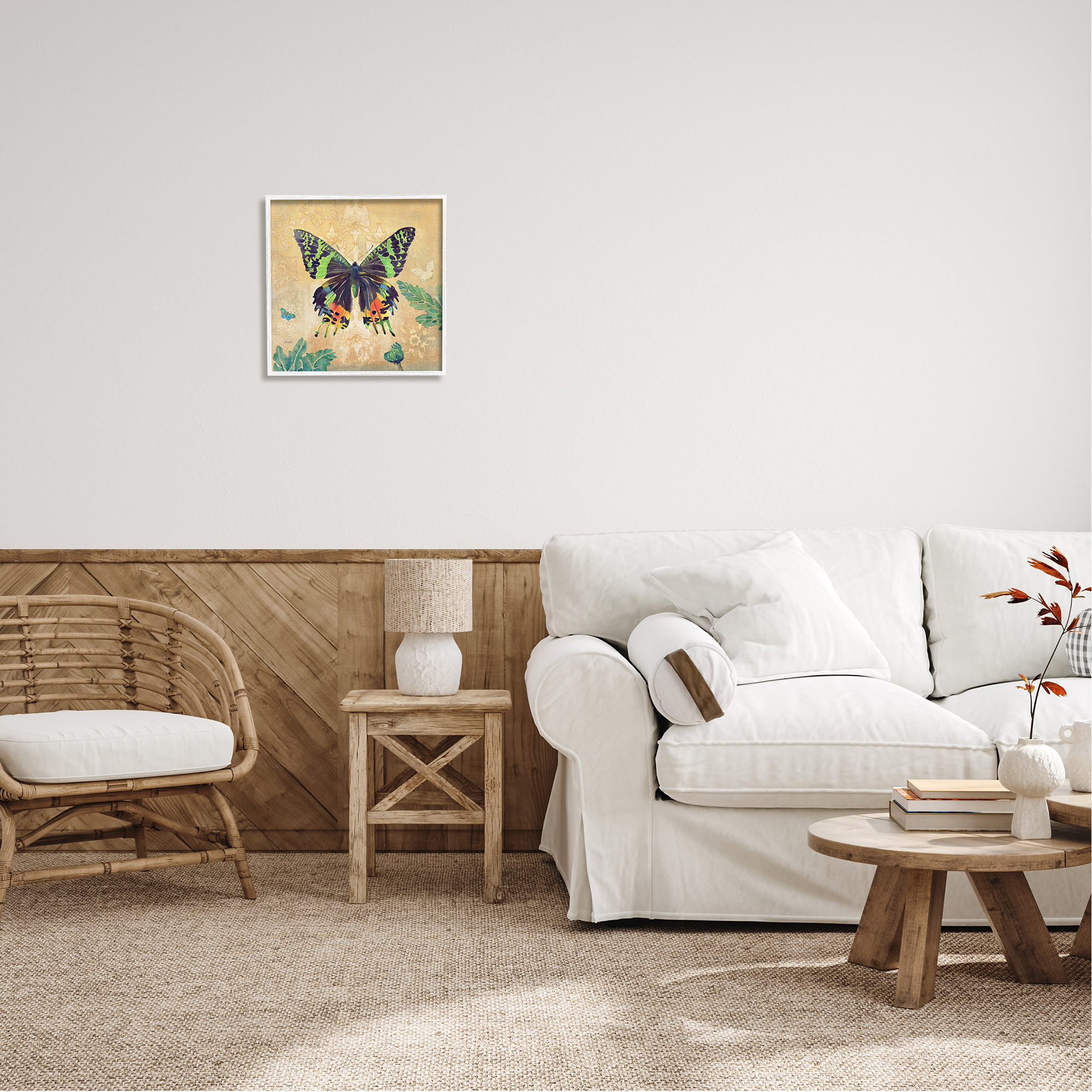 Stupell Floral Butterfly Vintage Pattern Animals & Insects Painting White Framed Art Print Wall Art