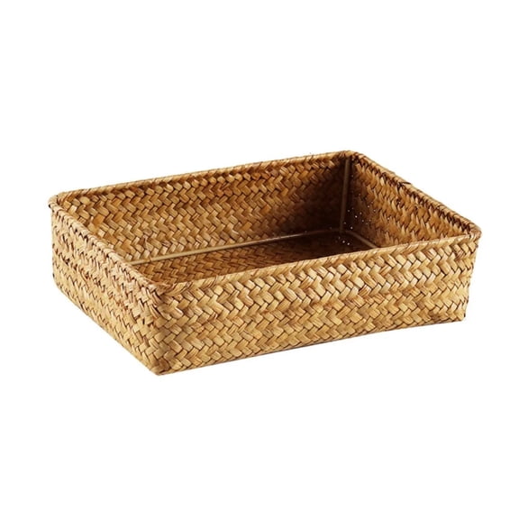Rectangular Woven Seagrass Storage Basket, Natural Organizer Tray for Snacks & Vegetables, Decorative Wicker Bin for Home and Shop