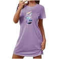 thumbnail image 2 of Sakmal Moo Moo Nightgown for Women Purple Short Lightweight Sleep Dress Colorful Feathers Short Sleeve Nightgowns for Women, 2 of 5
