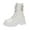 White Middle Mid Calf Boots, variant on Women's Winter Boots Lace-Up Chunky Heel Mid-Calf Thick Sole Casual Solid Color Belt Buckle Round Toe Durable Fashion Footwear