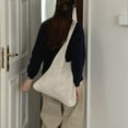 thumbnail image 3 of Woven Shopping Bags Simple Large Capacity Aesthetic Knit Shoulder Handbag B, 3 of 5