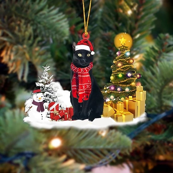 KCEHTA Christmas Cat Ornaments, Cat Ornaments for Christmas Tree, Cute Wooden Cat Christmas Tree Ornaments Cat Christmas Tree Topper Holiday Party Decor for Cat Lovers