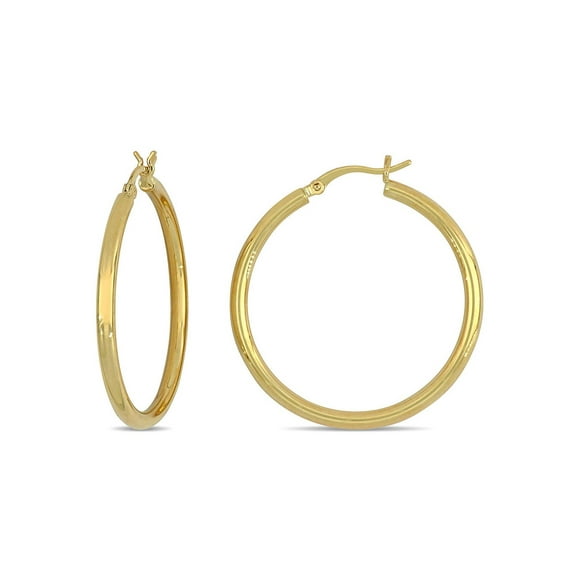 Gem & Harmony 10K Yellow Gold Flat Hoop Earrings (35mm) for Women