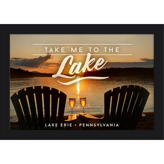 Erie, Pennsylvania - Take Me to the Lake - Sentiment - Sunset View - Lantern Press Photography (18x12 Giclee Art Print, Gallery Framed, Black Wood)