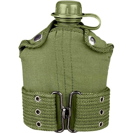 Olive Drab - Military GI Style 1 Quart Plastic Canteen with Pistol Belt