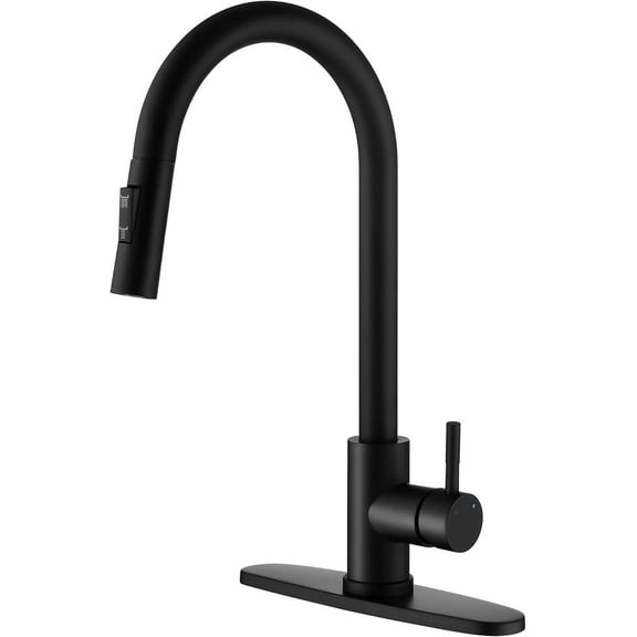 Black Kitchen Faucets with Pull-Down Sprayer , 2.5GPM High Arc Single Handle, Stainless Steel, with Deck Plate, for Farmhouse Camper Laundry Rv Bar